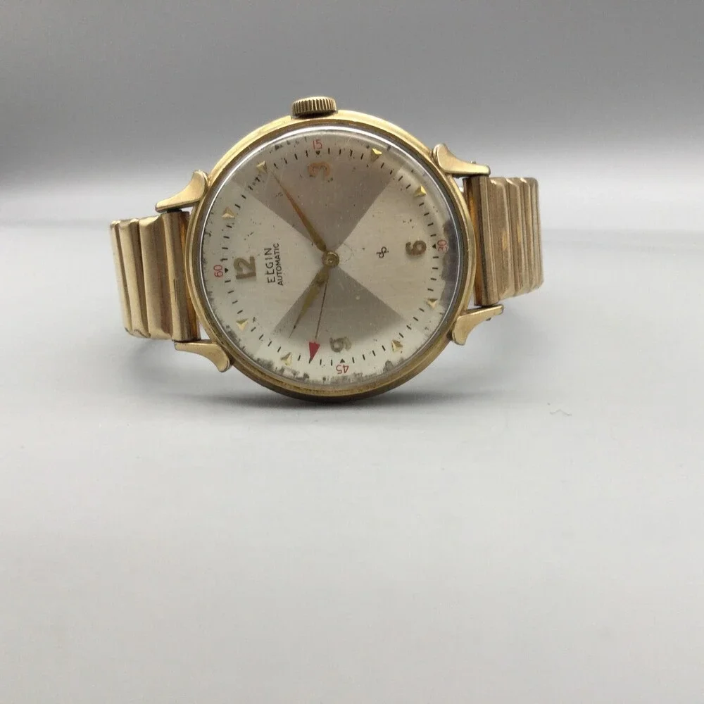 Vintage Elgin 607 Automatic Mens Watch 34mm 10K Gold Filled Case Stretch Band